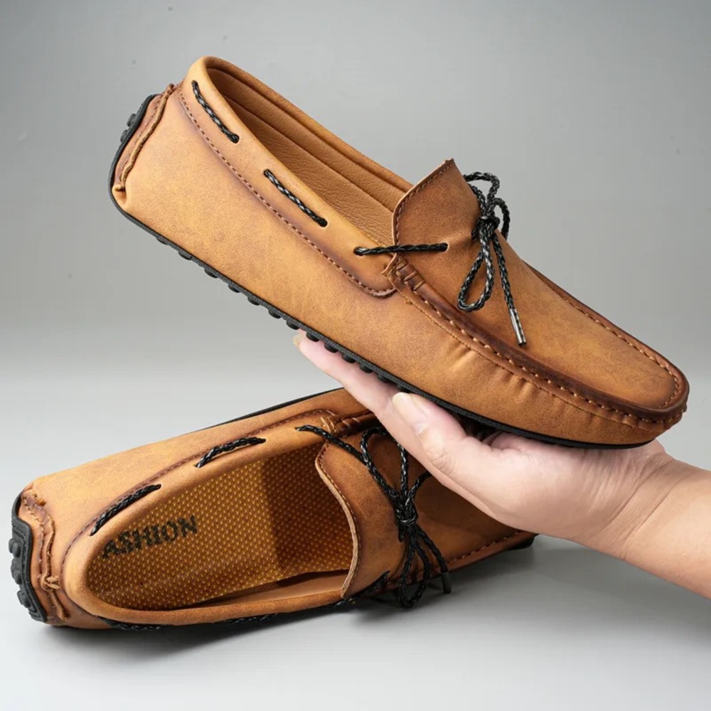 Zeberfi Men's Leather Moccasins Penny Loafers Slip on Gommino Flat Driving Shoes